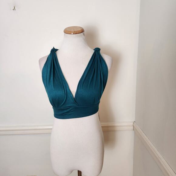 New Culture Shop Crop Top One Size Womens Blue Green Boho Tie Back Hippie Beach - Picture 2 of 9